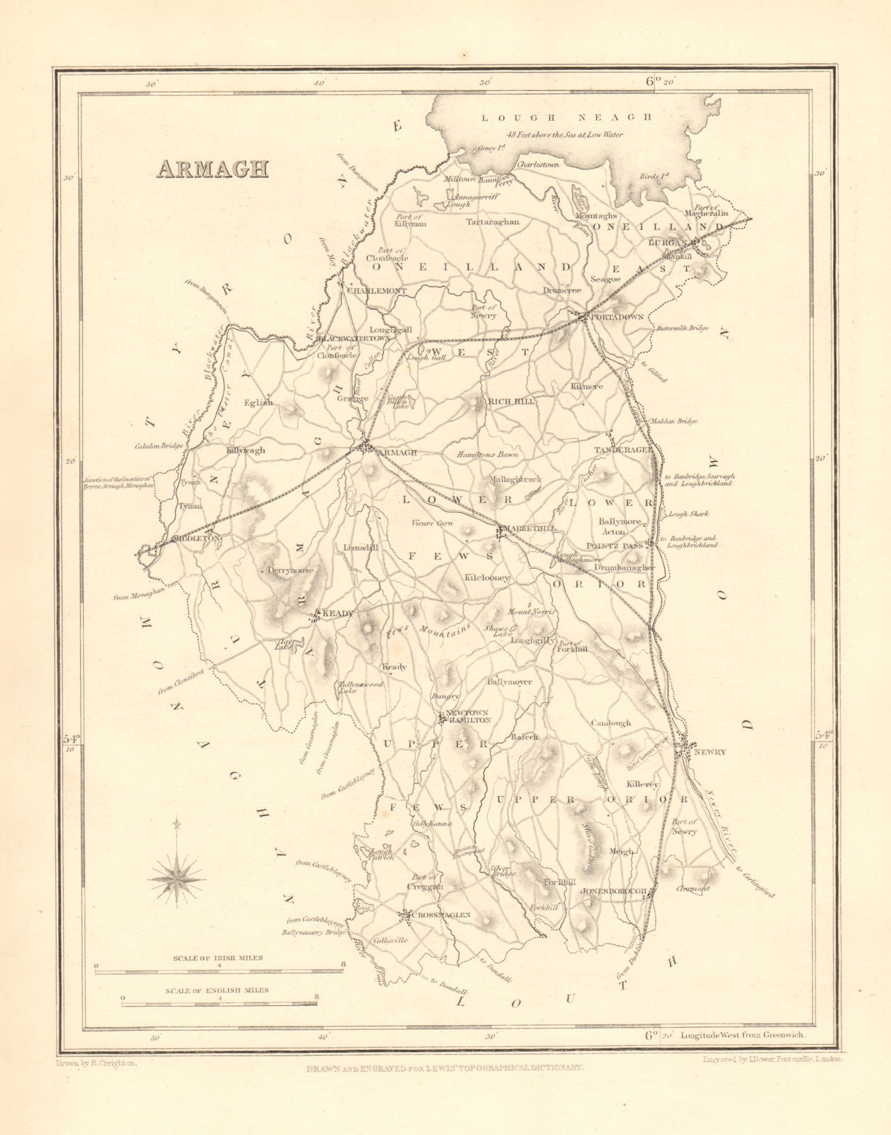 COUNTY ARMAGH antique map for LEWIS by CREIGHTON & DOWER - Ulster 1846 old